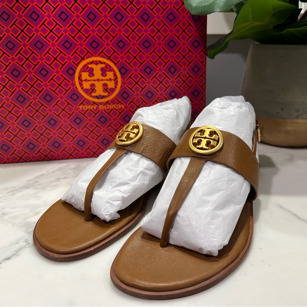 Tory Burch Benton 2 Tan Flat Thong Sandal Women's Size 9